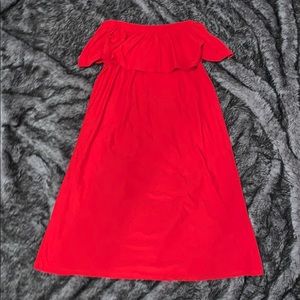 Red off the shoulder ruffle top dress